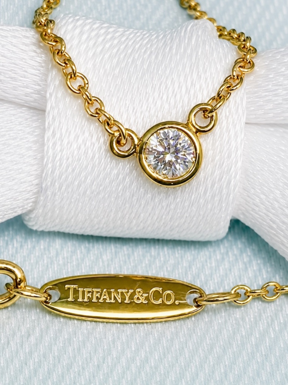 Tiffany Co 18k Elsa Peretti Diamond by the Yard Necklace 16" .05ct MSRP $1275